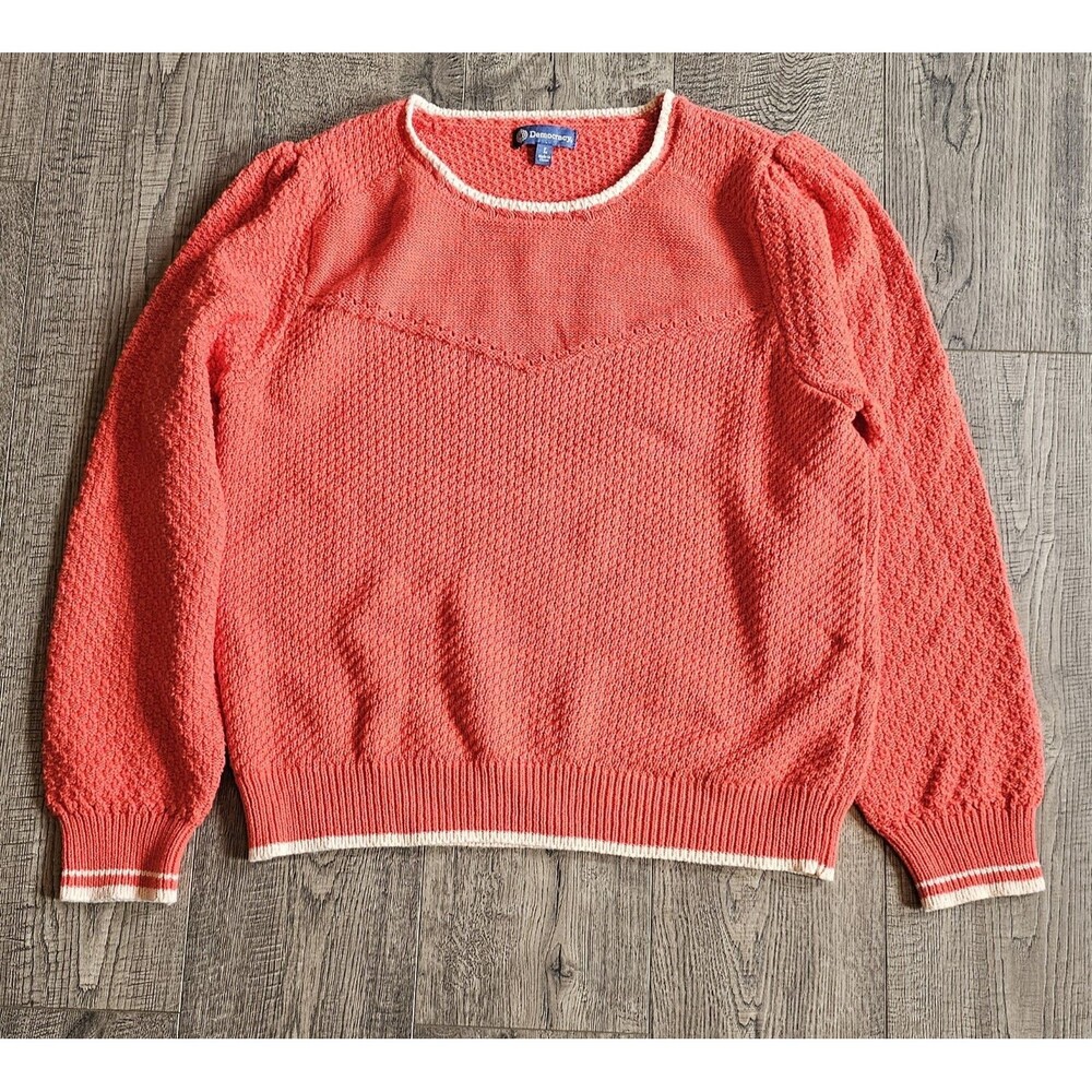 Democracy Size Large Retro Knit L/S Sweater Orange Red With White Trim Pullover